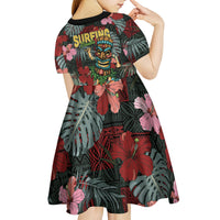 Hawaii Tiki Surfing Kid Short Sleeve Dress Mele Kalikimaka i Iulai!