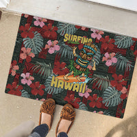 Hawaii Tiki Surfing Rubber Doormat Mele Kalikimaka i Iulai!