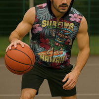 Hawaii Tiki Surfing Sleeveless Zip Hoodie Mele Kalikimaka i Iulai!
