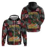 Hawaii Tiki Surfing Zip Hoodie Mele Kalikimaka i Iulai!