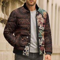 Kanoa Hawai'i Hibiscus Bomber Puffer Jacket Polynesian Tribal Tattoo Pattern Floral Elements