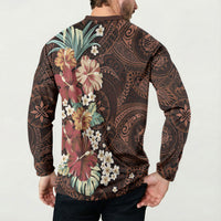 Kanoa Hawai'i Hibiscus Button Sweatshirt Polynesian Tribal Tattoo Pattern Floral Elements