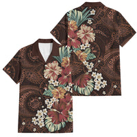 Kanoa Hawai'i Hibiscus Family Matching Summer Maxi Dress and Hawaiian Shirt Polynesian Tribal Tattoo Pattern Floral Elements