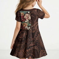 Kanoa Hawai'i Hibiscus Kid Short Sleeve Dress Polynesian Tribal Tattoo Pattern Floral Elements