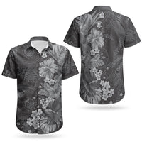 Pauli Hawai'i Hibiscus Couples Matching Long Sleeve Bodycon Dress and Hawaiian Shirt Polynesian Tribal Tattoo Pattern Floral Elements