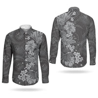 Pauli Hawai'i Hibiscus Couples Matching Off Shoulder Short Dress and Long Sleeve Button Shirt Polynesian Tribal Tattoo Pattern Floral Elements