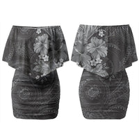 Pauli Hawai'i Hibiscus Couples Matching Off Shoulder Short Dress and Long Sleeve Button Shirt Polynesian Tribal Tattoo Pattern Floral Elements