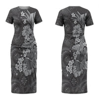 Pauli Hawai'i Hibiscus Couples Matching Short Sleeve Bodycon Dress and Hawaiian Shirt Polynesian Tribal Tattoo Pattern Floral Elements