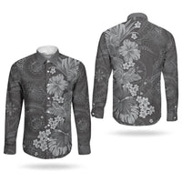 Pauli Hawai'i Hibiscus Couples Matching Short Sleeve Bodycon Dress and Long Sleeve Button Shirt Polynesian Tribal Tattoo Pattern Floral Elements
