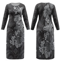 Pauli Hawai'i Hibiscus Family Matching Long Sleeve Bodycon Dress and Hawaiian Shirt Polynesian Tribal Tattoo Pattern Floral Elements