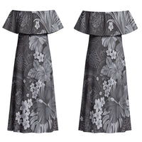 Pauli Hawai'i Hibiscus Family Matching Off Shoulder Maxi Dress and Hawaiian Shirt Polynesian Tribal Tattoo Pattern Floral Elements