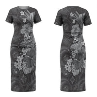Pauli Hawai'i Hibiscus Family Matching Short Sleeve Bodycon Dress and Hawaiian Shirt Polynesian Tribal Tattoo Pattern Floral Elements