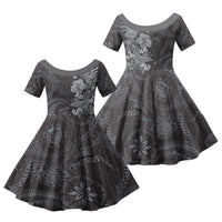 Pauli Hawai'i Hibiscus Family Matching Short Sleeve Bodycon Dress and Hawaiian Shirt Polynesian Tribal Tattoo Pattern Floral Elements