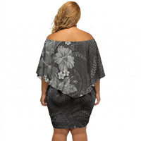 Pauli Hawai'i Hibiscus Off Shoulder Short Dress Polynesian Tribal Tattoo Pattern Floral Elements
