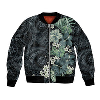 Pauliuli Hawai'i Hibiscus Bomber Jacket Polynesian Tribal Tattoo Pattern Floral Elements