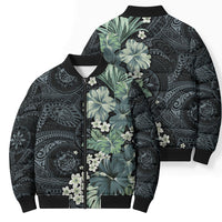 Pauliuli Hawai'i Hibiscus Bomber Puffer Jacket Polynesian Tribal Tattoo Pattern Floral Elements