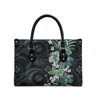 Pauliuli Hawai'i Hibiscus Leather Bag Polynesian Tribal Tattoo Pattern Floral Elements