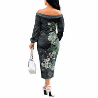 Pauliuli Hawai'i Hibiscus Off The Shoulder Long Sleeve Dress Polynesian Tribal Tattoo Pattern Floral Elements