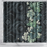 Pauliuli Hawai'i Hibiscus Shower Curtain Polynesian Tribal Tattoo Pattern Floral Elements