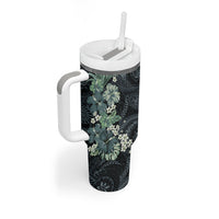 Pauliuli Hawai'i Hibiscus Tumbler With Handle Polynesian Tribal Tattoo Pattern Floral Elements
