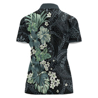Pauliuli Hawai'i Hibiscus Women Polo Shirt Polynesian Tribal Tattoo Pattern Floral Elements