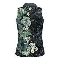 Pauliuli Hawai'i Hibiscus Women Sleeveless Polo Shirt Polynesian Tribal Tattoo Pattern Floral Elements