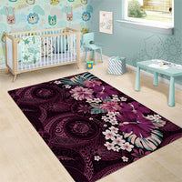 Poni Mama Hawai'i Hibiscus Area Rug Polynesian Tribal Tattoo Pattern Floral Elements