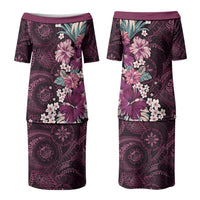 Poni Mama Hawai'i Hibiscus Couples Matching Puletasi and Long Sleeve Button Shirt Polynesian Tribal Tattoo Pattern Floral Elements