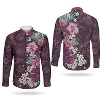 Poni Mama Hawai'i Hibiscus Couples Matching Summer Maxi Dress and Long Sleeve Button Shirt Polynesian Tribal Tattoo Pattern Floral Elements