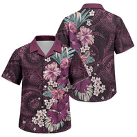 Poni Mama Hawai'i Hibiscus Family Matching Off Shoulder Maxi Dress and Hawaiian Shirt Polynesian Tribal Tattoo Pattern Floral Elements
