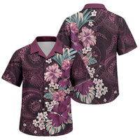 Poni Mama Hawai'i Hibiscus Family Matching Off Shoulder Short Dress and Hawaiian Shirt Polynesian Tribal Tattoo Pattern Floral Elements