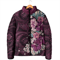 Poni Mama Hawai'i Hibiscus Padded Jacket Polynesian Tribal Tattoo Pattern Floral Elements