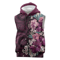 Poni Mama Hawai'i Hibiscus Sleeveless Zip Hoodie Polynesian Tribal Tattoo Pattern Floral Elements