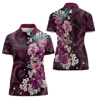 Poni Mama Hawai'i Hibiscus Women Polo Shirt Polynesian Tribal Tattoo Pattern Floral Elements