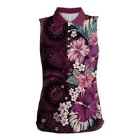 Poni Mama Hawai'i Hibiscus Women Sleeveless Polo Shirt Polynesian Tribal Tattoo Pattern Floral Elements