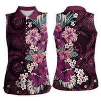 Poni Mama Hawai'i Hibiscus Women Sleeveless Polo Shirt Polynesian Tribal Tattoo Pattern Floral Elements