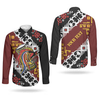 Personalised Papua New Guinea Bird Drum Couples Matching Off Shoulder Maxi Dress and Long Sleeve Button Shirt Papuan Batik Motif