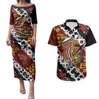 Personalised Papua New Guinea Bird Drum Couples Matching Puletasi and Hawaiian Shirt Papuan Batik Motif