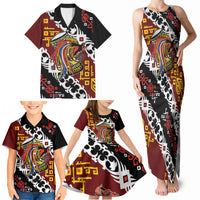 Personalised Papua New Guinea Bird Drum Family Matching Tank Maxi Dress and Hawaiian Shirt Papuan Batik Motif
