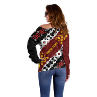 Personalised Papua New Guinea Bird Drum Off Shoulder Sweater Papuan Batik Motif