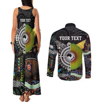 New Zealand and Australia Couples Matching Tank Maxi Dress and Long Sleeve Button Shirt Maori Mix Aboriginal Art Style