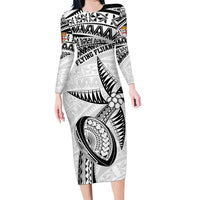 Custom Fiji Rugby Pacific Family Matching Long Sleeve Bodycon Dress and Hawaiian Shirt Polynesian Palm Tattoo