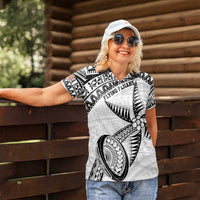 Custom Fiji Rugby Pacific Women Polo Shirt Polynesian Palm Tattoo