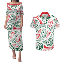 New Zealand Kowhaiwhai Christmas Couples Matching Puletasi and Hawaiian Shirt Traditional Maori Koru Pattern - Polynesian Pride