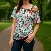New Zealand Kowhaiwhai Christmas Cross Shoulder Shirt Traditional Maori Koru Pattern - Polynesian Pride