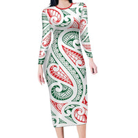 New Zealand Kowhaiwhai Christmas Family Matching Long Sleeve Bodycon Dress and Hawaiian Shirt Traditional Maori Koru Pattern - Polynesian Pride