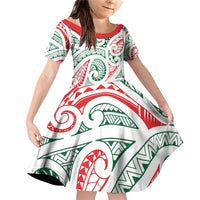 New Zealand Kowhaiwhai Christmas Family Matching Off Shoulder Short Dress and Hawaiian Shirt Traditional Maori Koru Pattern - Polynesian Pride