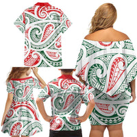 New Zealand Kowhaiwhai Christmas Family Matching Off Shoulder Short Dress and Hawaiian Shirt Traditional Maori Koru Pattern - Polynesian Pride