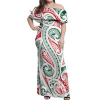New Zealand Kowhaiwhai Christmas Off Shoulder Maxi Dress Traditional Maori Koru Pattern - Polynesian Pride