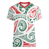 New Zealand Kowhaiwhai Christmas Women V-Neck T-Shirt Traditional Maori Koru Pattern - Polynesian Pride